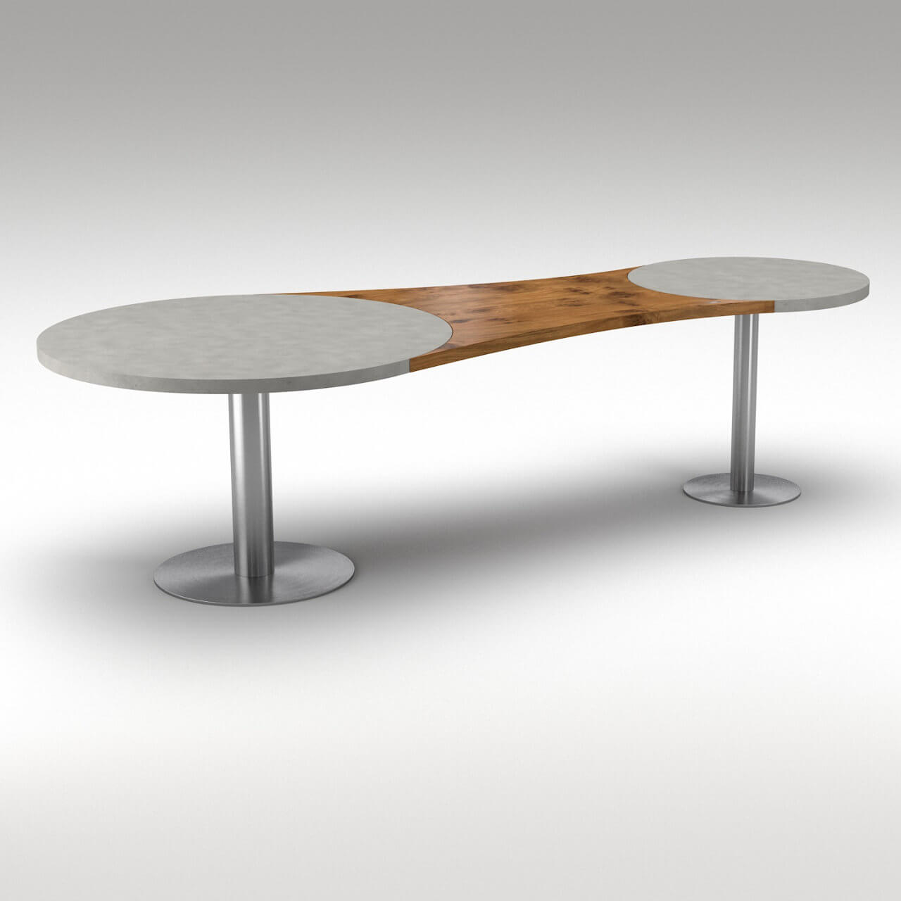 Modern office desk bespoke design made of natural concrete and premium solid wood with steel feet