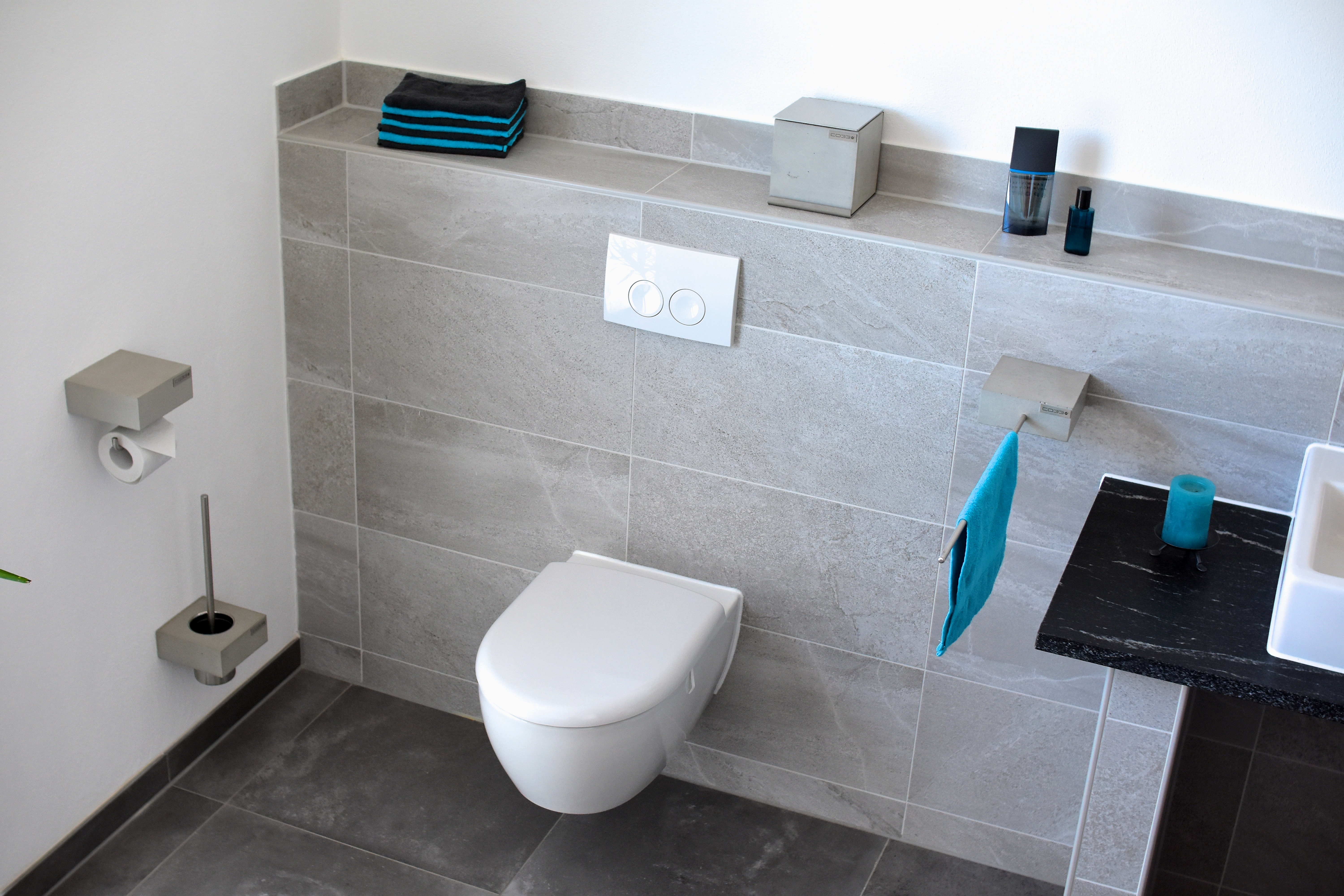 Real concrete bathroom accessories: Toilet Roll Holder, Toilet Brush Holder, Hand Towel Holder and Storage Container