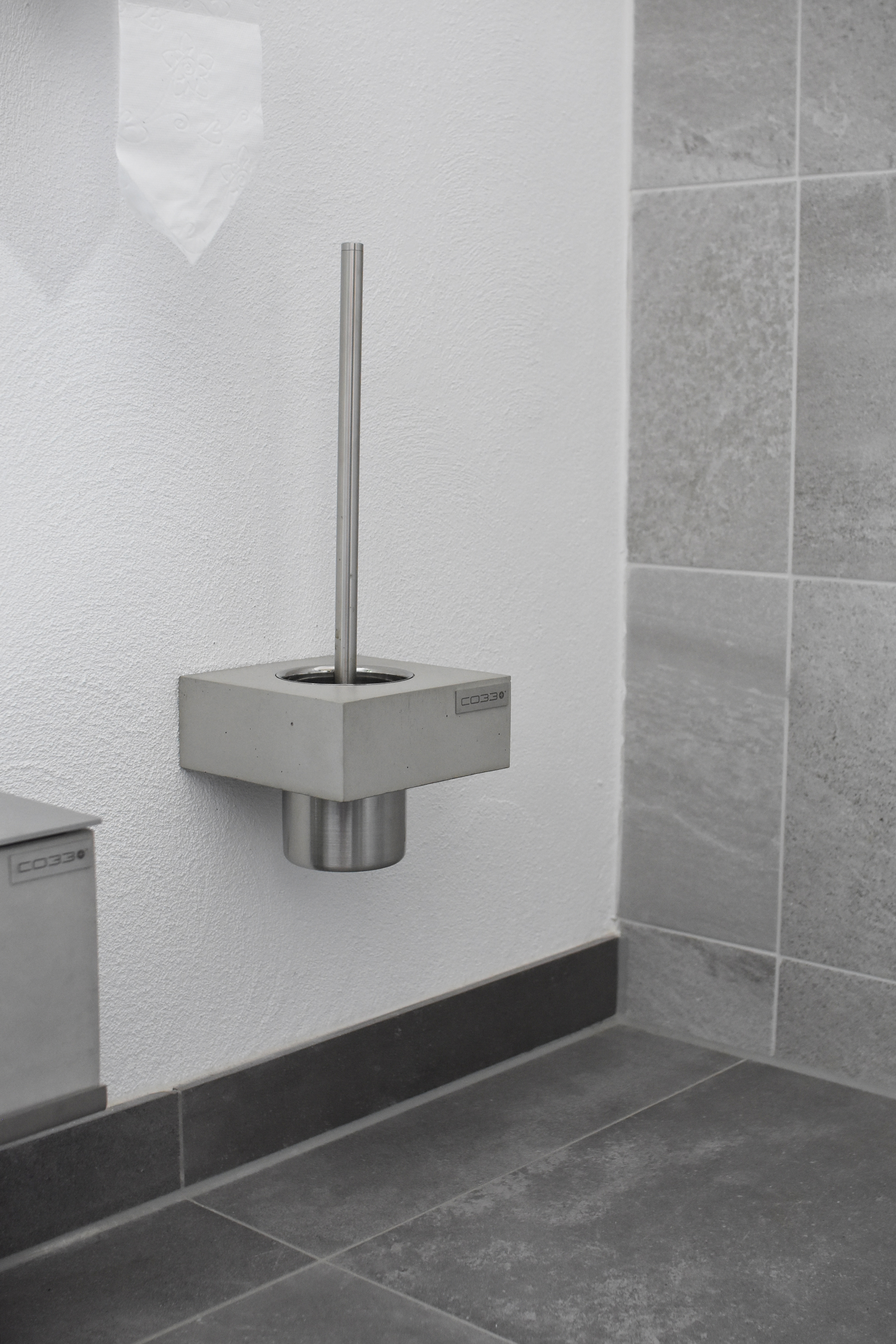 Concrete Brush Holder for WC with premium stainless steel insert with concrete storage box