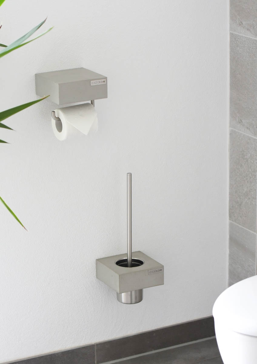 Concrete Roll Holder in a set with exclusive concrete Toilet Brush Holder 