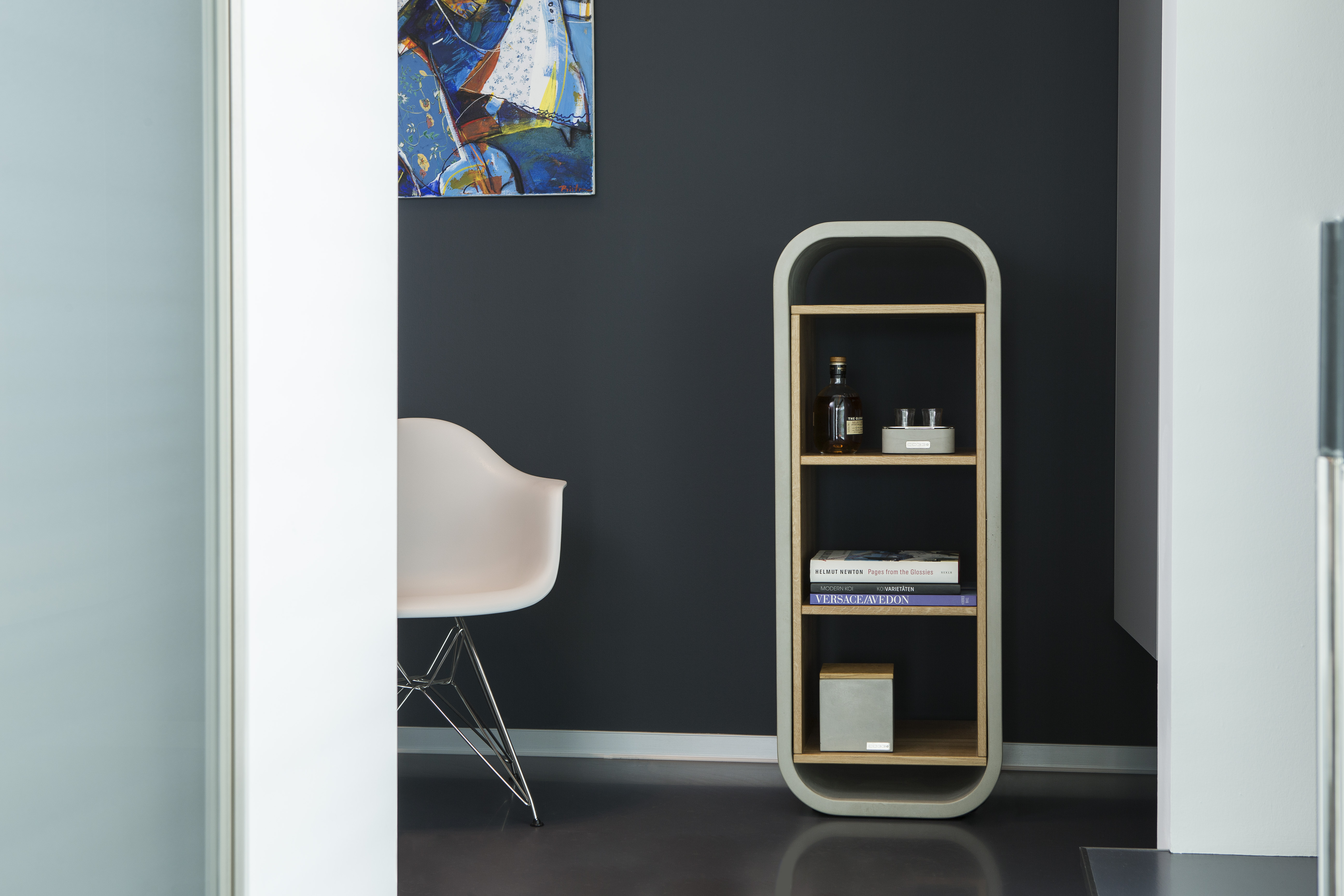 Regalschrank-Beton-Holz modernes Regal aus echtem Beton und Eicheholz