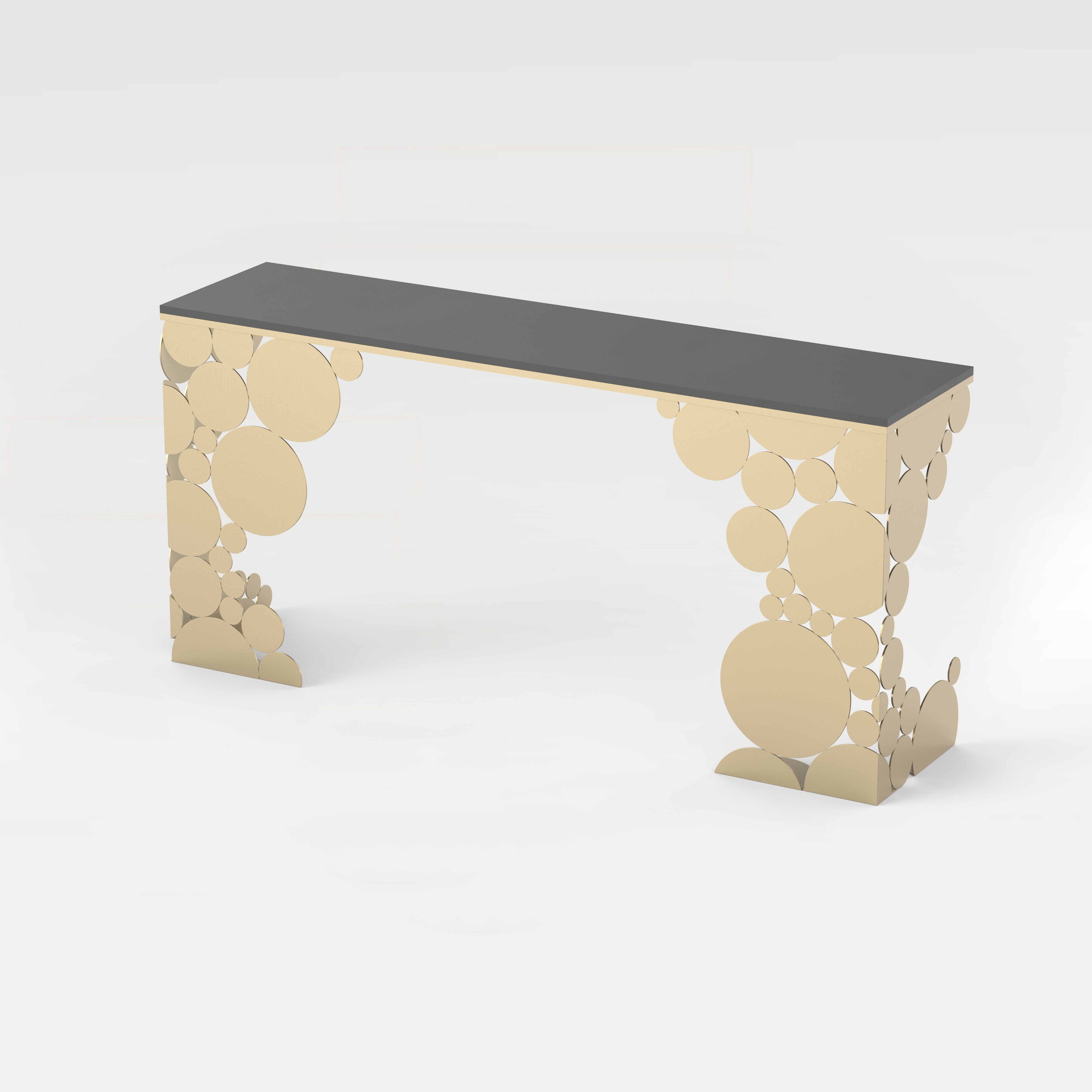 CO33 Table console design LIVELY or noir avec plateau en béton et structure en acier laqué 150 cm