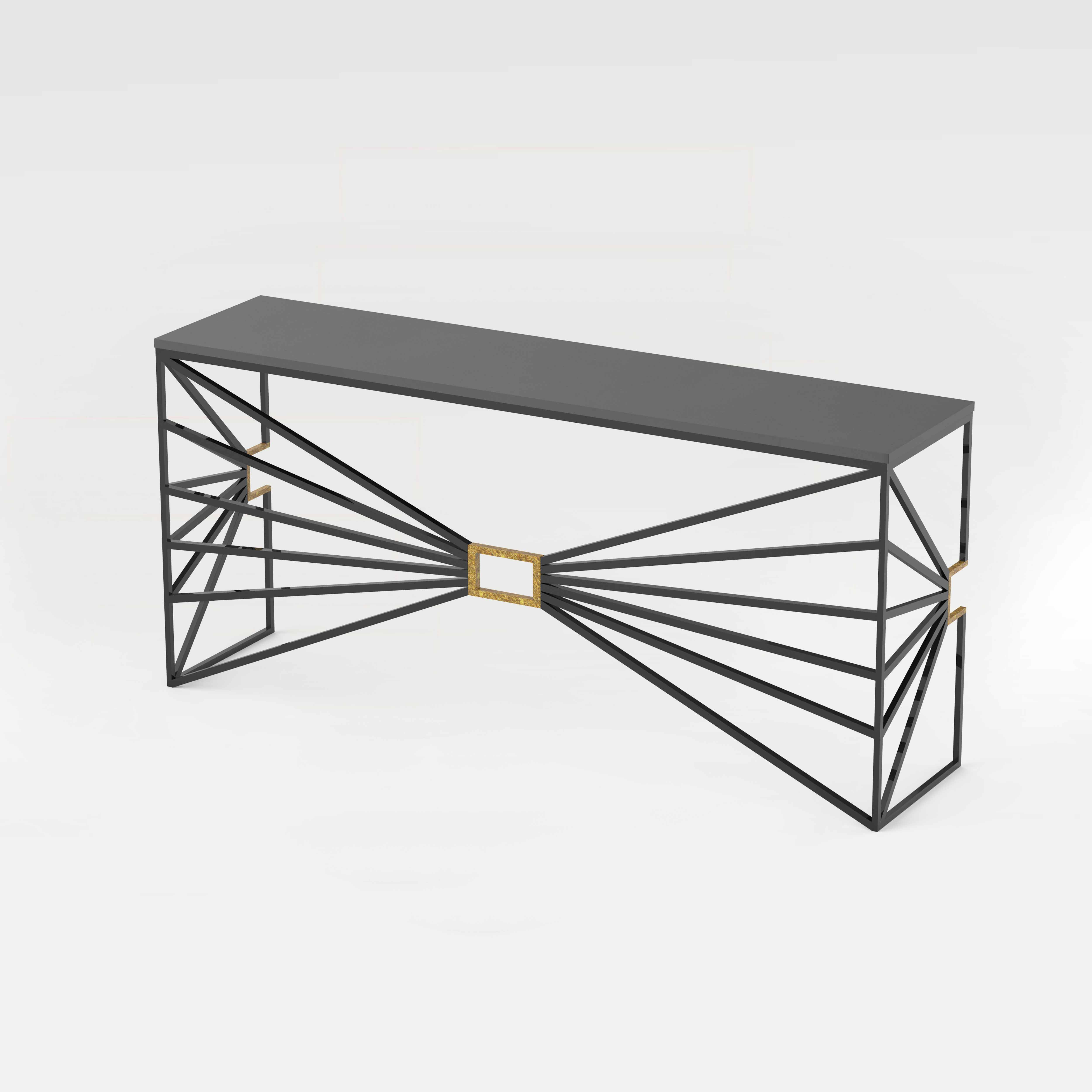 CO33 SOLIS console table black gold in concrete and lacquered steel, 150 cm