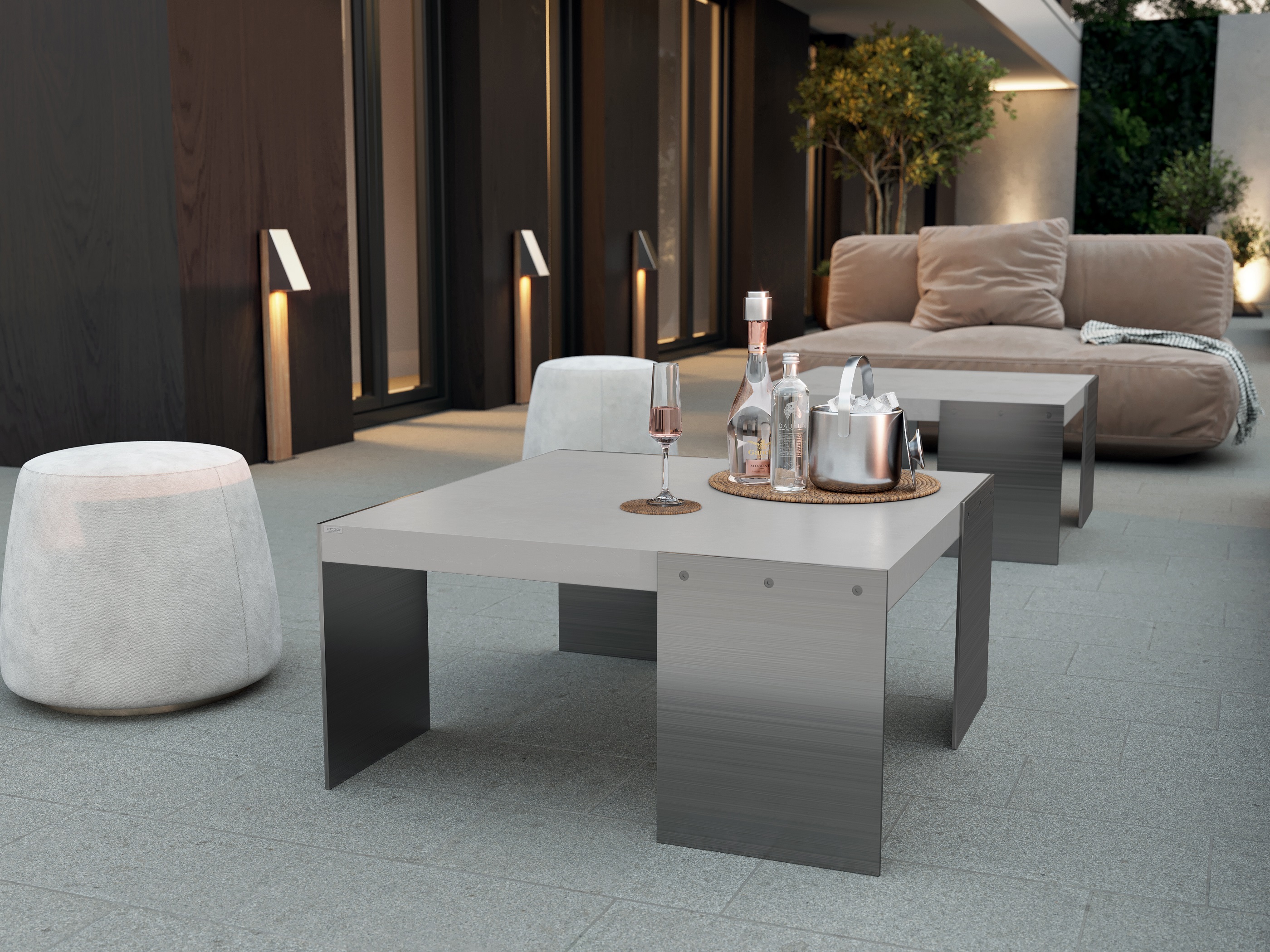 CO33 minimalistischer moderner Loungetisch aus Beton und Edelstahl für den Außenbereich