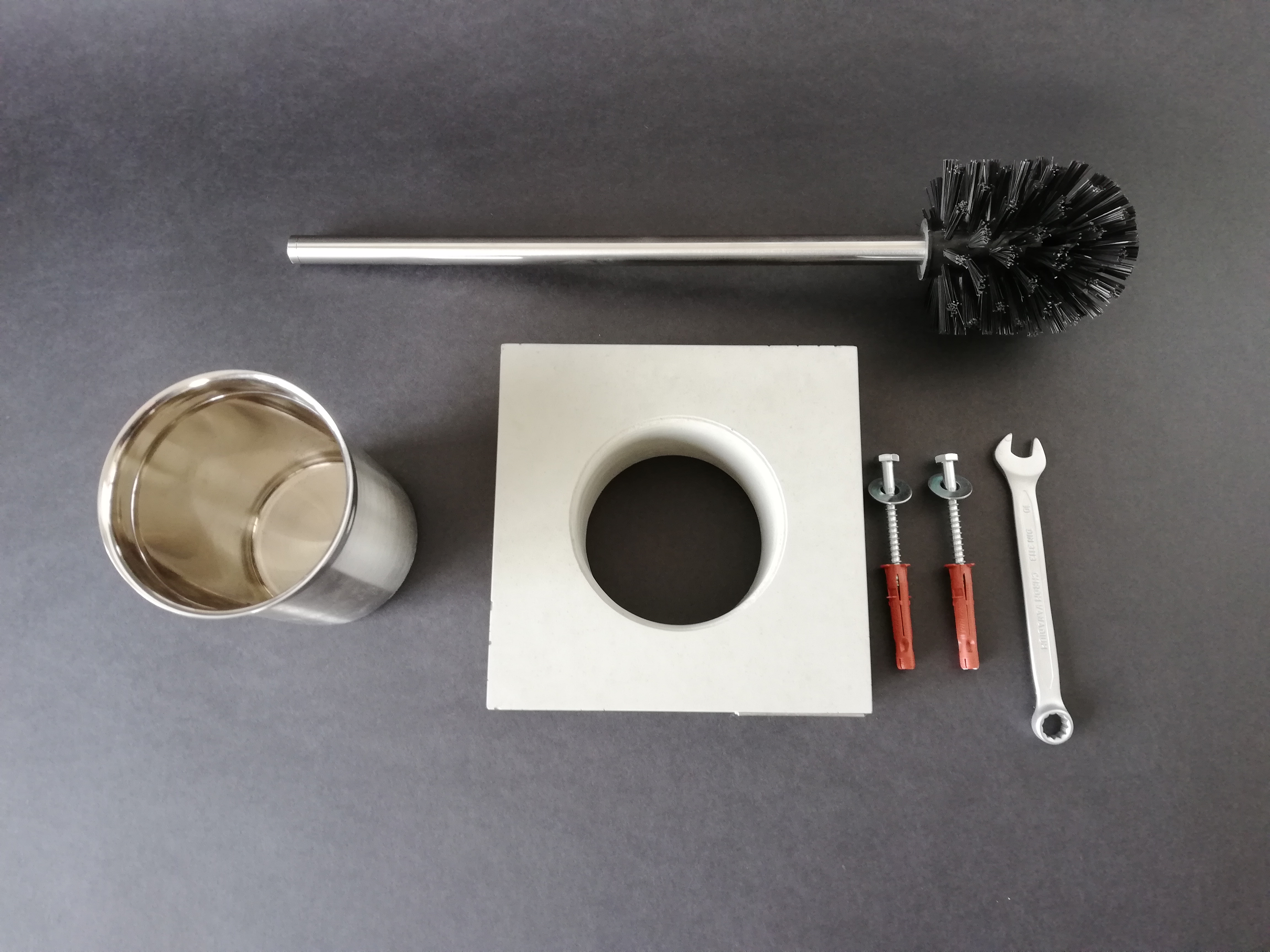 modern Toilet Brush Holder, grey concrete - delivery with mounting tools for wall fitting