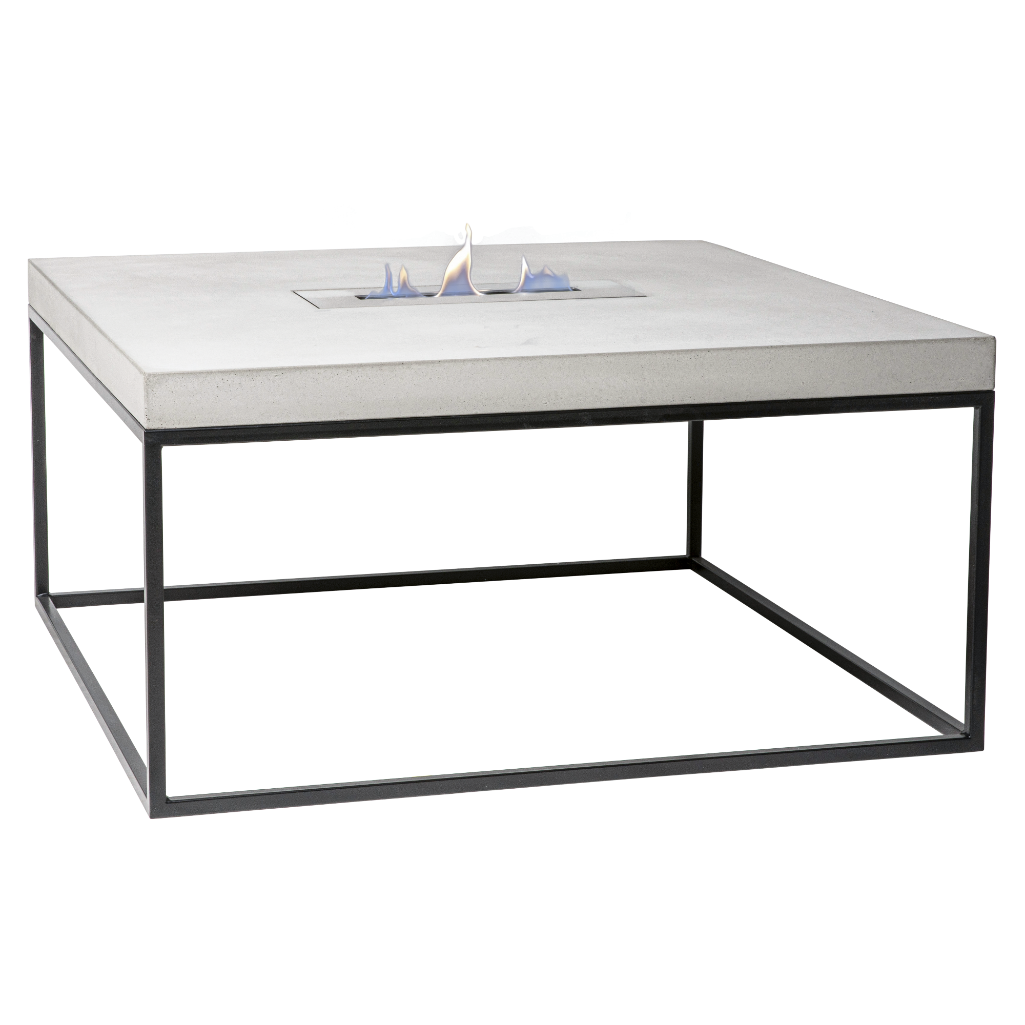 Betontisch mit Ethanolkamin mit Stahlgestell von CO33 Betonmöbel