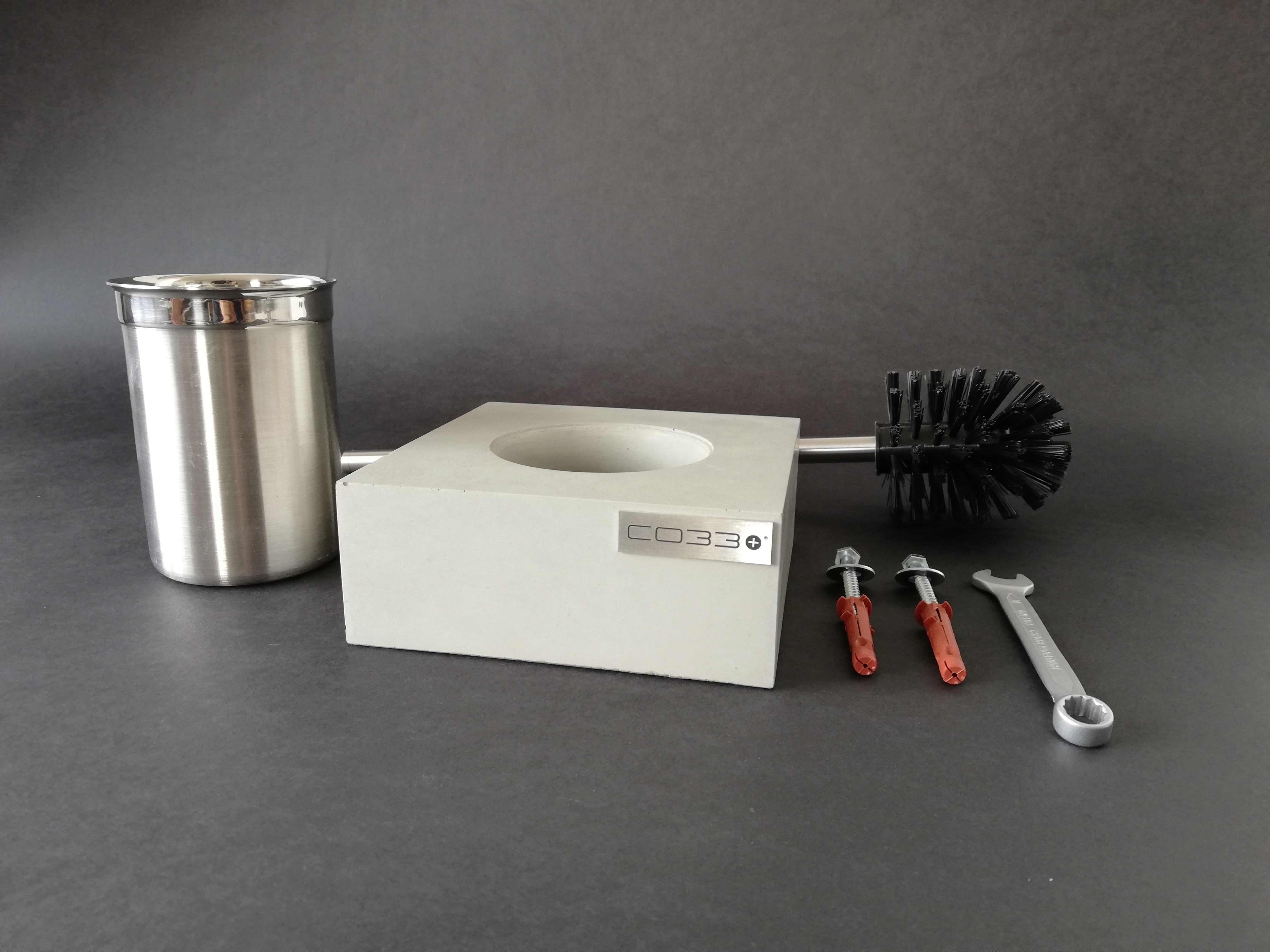 Concrete WC Brush Holder - scope of delivery with mounting kit for wall installation